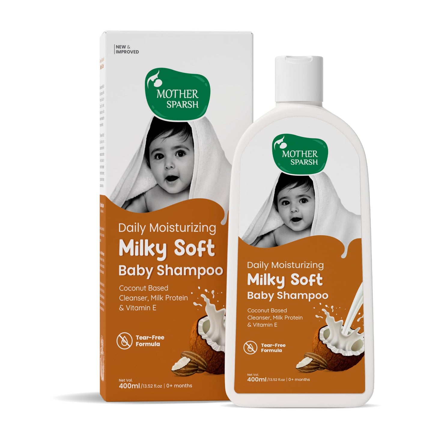 Mother Sparsh Milky Soft Baby Shampoo  400Ml | For Daily Moisturizing | Tear Free Formula With Milk Protein, Vitamin E & Coconu