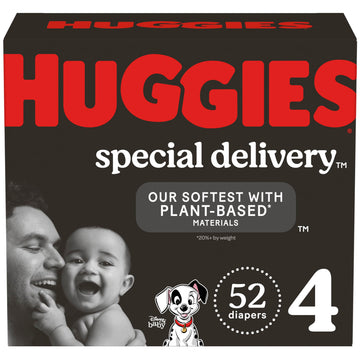 Huggies Special Delivery Hypoallergenic Baby Diapers Size 4 (22-37 Lbs), 52 Ct, Fragrance Free, Safe For Sensitive Skin