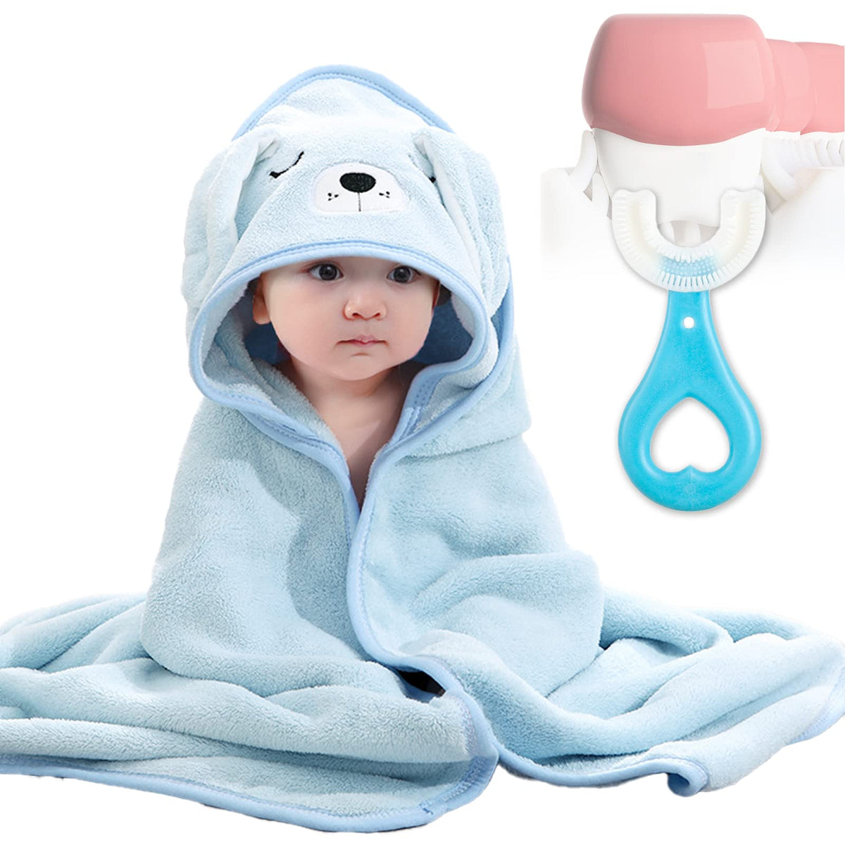DKDDSSS 2PCS Hooded Baby Towel, Wearable Hooded Towel for Boys Girls, Baby Bath Towel Soft Absorbent, Blanket for Baby Boy and G