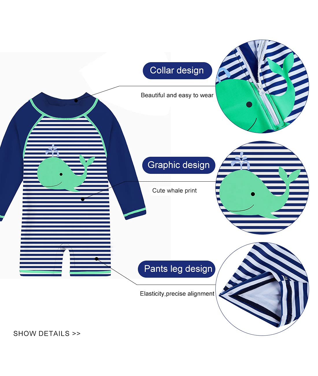 Uideazone Infant Boy Blue Striped Swimsuit 3Mo Long Sleeve One Piece Rash Guard Bathing Suit With Hat Upf 50+ Sun Protection Swi