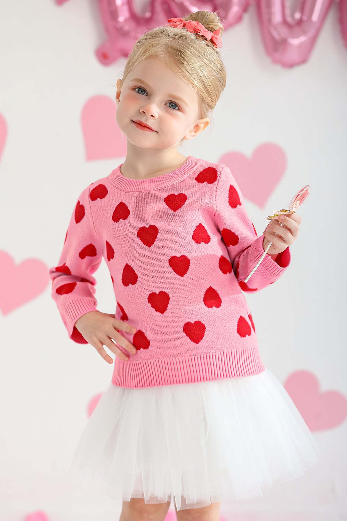Besserbay Valentines Day Little Kids Heart Warm Knitted Pullover Sweatshirt Lovely Crewneck Sweater Pink 6 Years