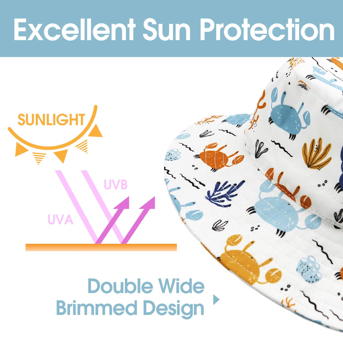 Kids Sun Hat Toddler Boy Hats Upf 50+ Toddler Beach Hat With Wide Brim Kids Summer Caps Bucket Hat For Girls Crab 4-8 Years
