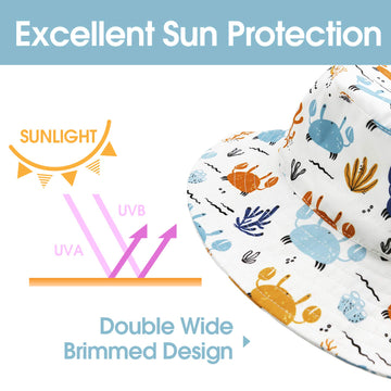 Kids Sun Hat Toddler Boy Hats Upf 50+ Toddler Beach Hat With Wide Brim Kids Summer Caps Bucket Hat For Girls Crab 4-8 Years