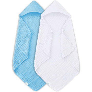 MOON PARK 2 Pack Muslin Hooded Baby Bath Towels for Newborns, Infants, Toddlers  100% Cotton  Large 32x32Inch Size  Highly Ab