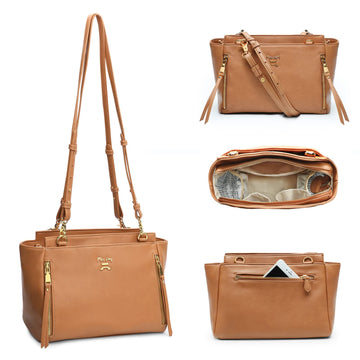 Miss Fong Brown Diaper Bag Purse, Small, Crossbody, Eco Pu Leather, 9 Pockets, Insulated, Unisex-Adults
