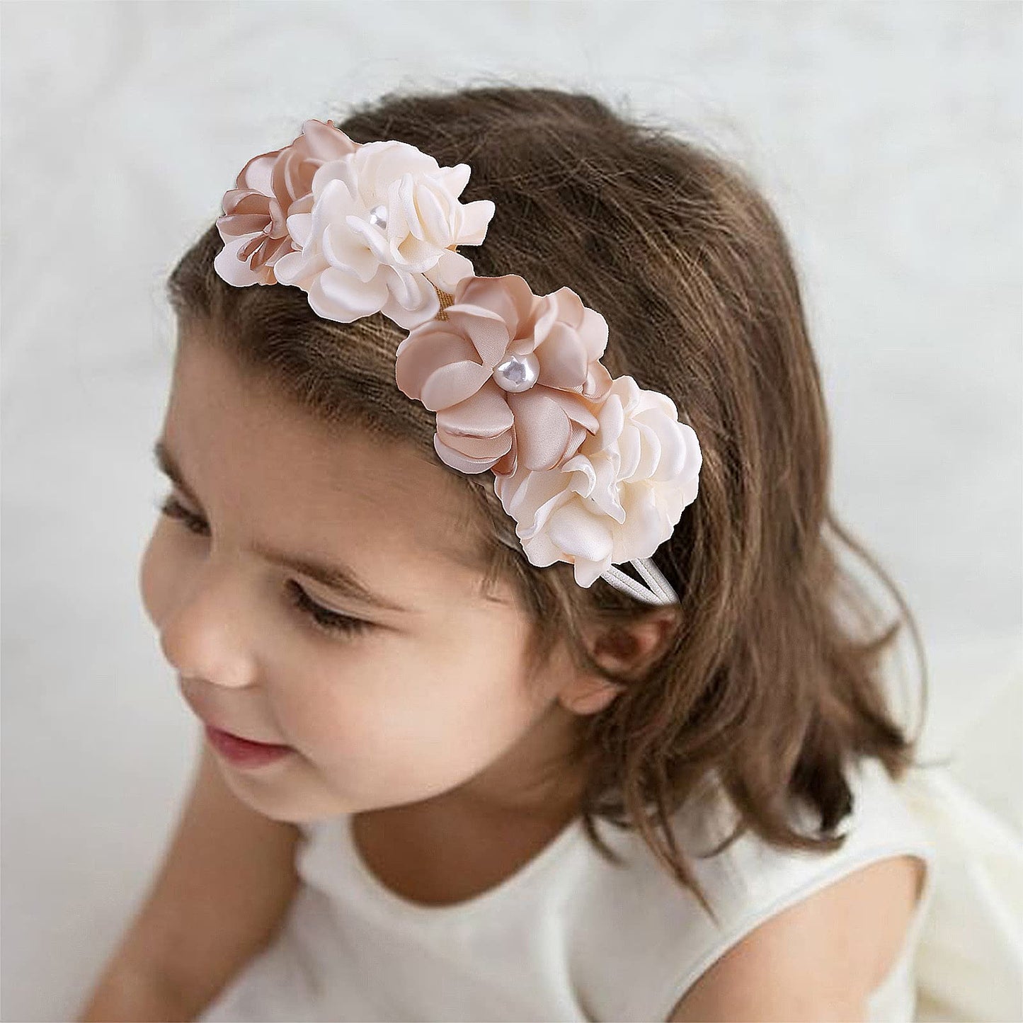 Mligril 3Pcs Baby Girl Floral Headbands Set-Elastic Hair Band Crown Flower Wraps For Newborn Infant Toddler (3, Off White)