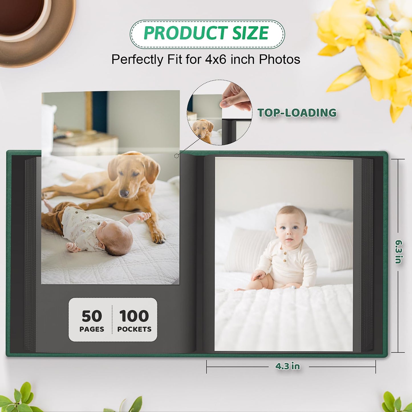 Popotop Photo Album 4X6 100 Pockets With Leather Hardcover Cover, Small Photo Album Holder Book With 50Pcs Pages For Family Trav