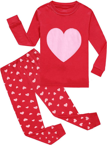 Kids Girls Pajamas Long Sleeve Heart Shape Print Sleepwear Toddler 2 Pieces Cotton Pjs For Girls Valentine'S Day Clothes Childre