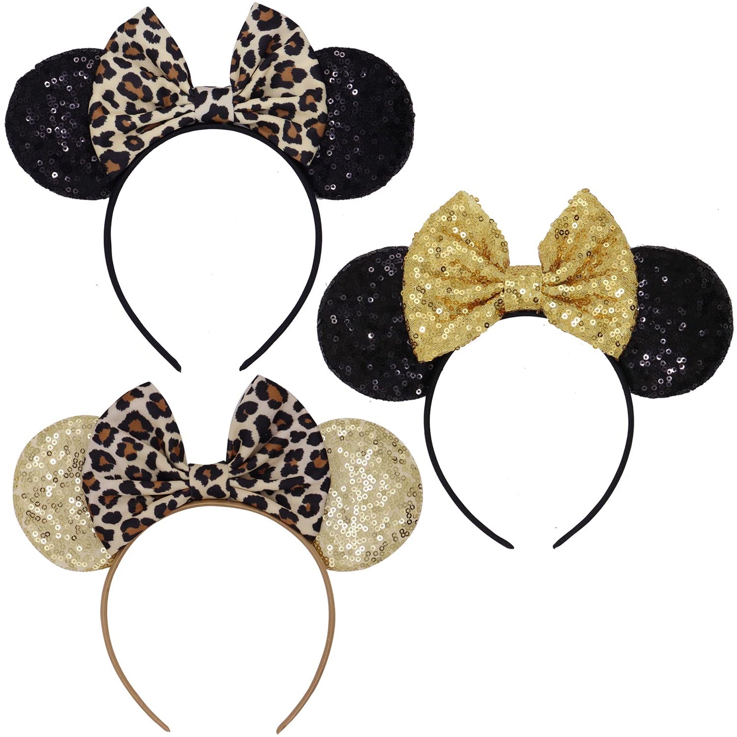 Lihelei Minnie Ears Mouse Ears Headband With Leopard Bows, Party Decoration Headbands For Halloween Costume, Headwear Hair Acces