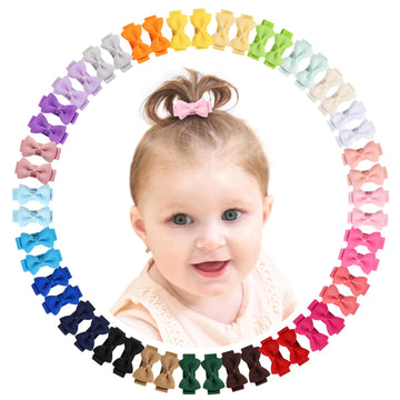 Fully Lined Grosgrain Ribbon Mini Hair Clips And Bows For Girls - 1.2' Tiny Hair Clips And Bows For Infants' Fine Hair (25 Colo