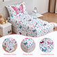 Perfemet 4-Piece Girls Butterfly Toddler Bedding Colorful Pink Floral Toddler Bed Comforter Set Reversible Soft Flower Toddler B