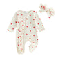Filgriox My First Valentines Day Baby Girl Outfit Newborn Footie Romper Heart Bodysuit + Headband Infant One Piece Outfit (Light