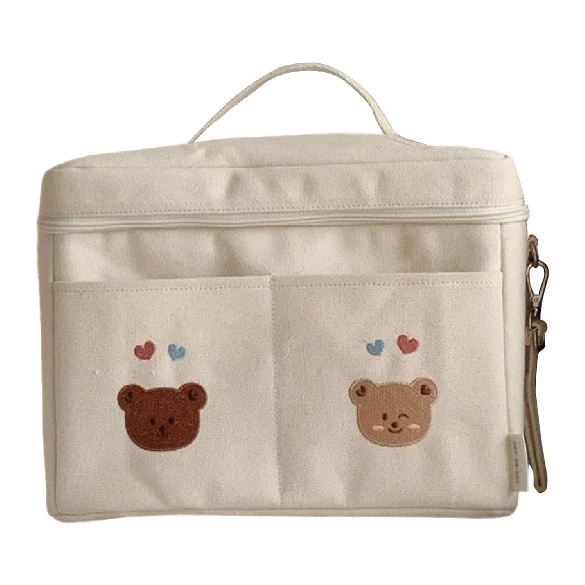 ATORSE Baby Diaper Bag Stylish Storage Bag Baby Stroller Bag for Bottle Diaper Toys Two Bear White