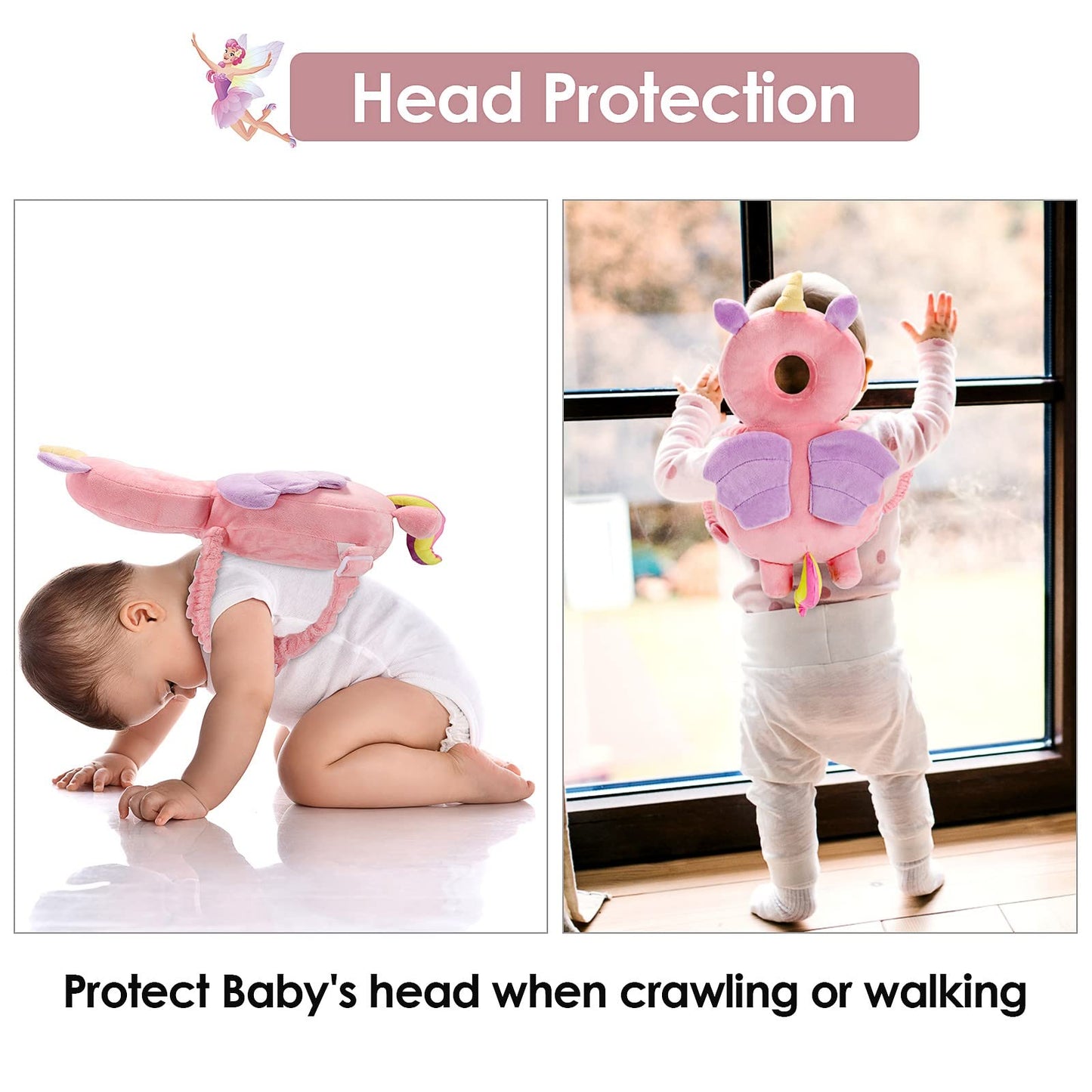 Umtiti Baby Head Protector Pad Safety Pad For Walking & Crawling, Toddlers Head Safety Adjustable Back-Pack,Pink Unicorn (Us)