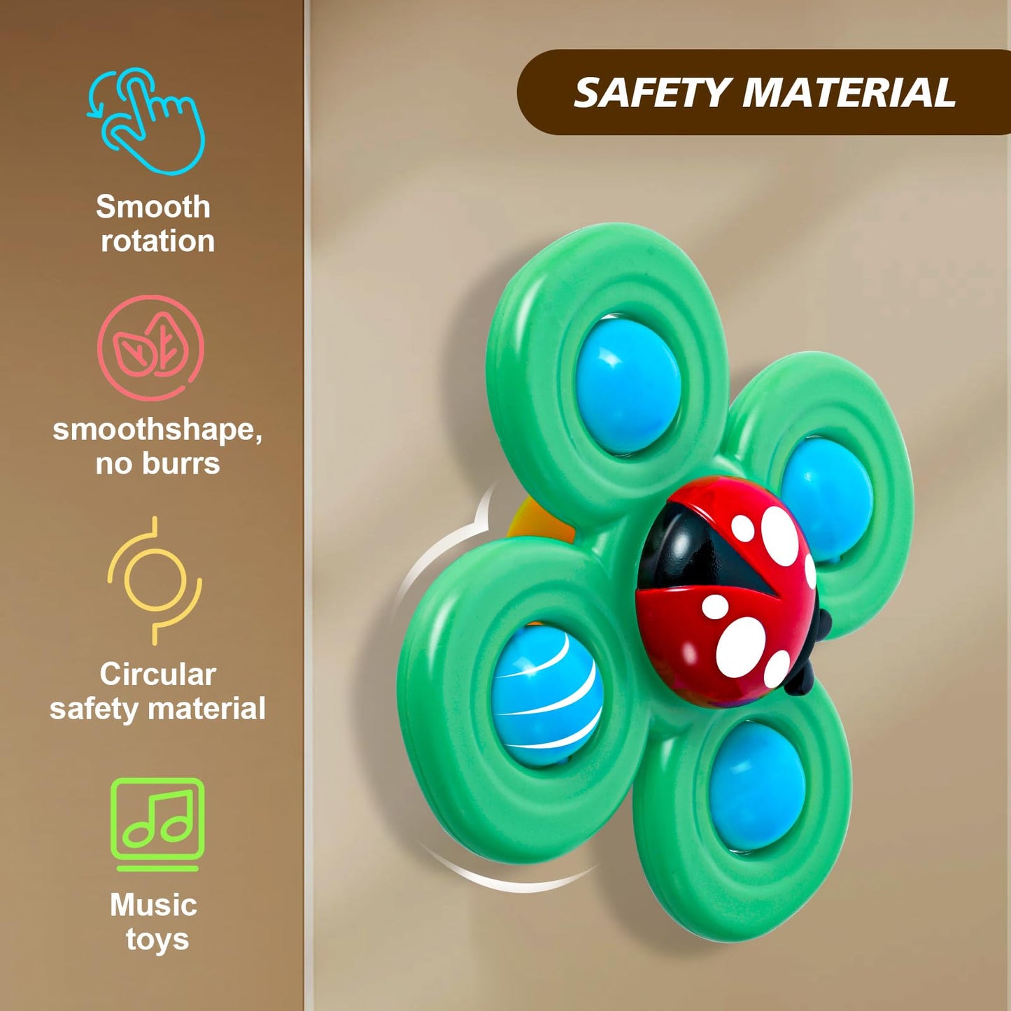 Tgxlak 3Pcs Suction Cup Spinner Toys For Babies, Fidget Spinners Sensory Bath Toys 6 12 18 Months, Airplane Car Travel Essential
