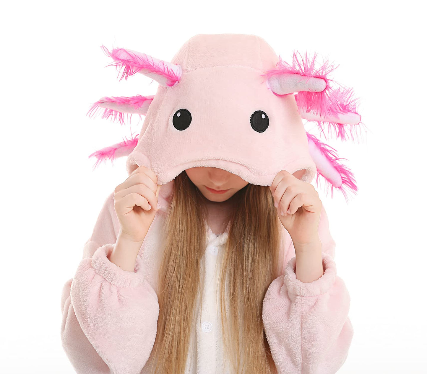 Atoz Onesie For Kids, Animal Pajamas Halloween Cosplay Costume For Girls Boys, Pink Axolotl 10-11Y