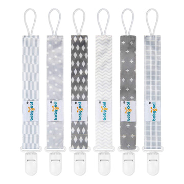 Babygoal Neutral Pacifier Clips, 6 Pack Binky Paci Holder And Leash For Boys And Girls Fits For Most Pacifier, Binkie Styles & B