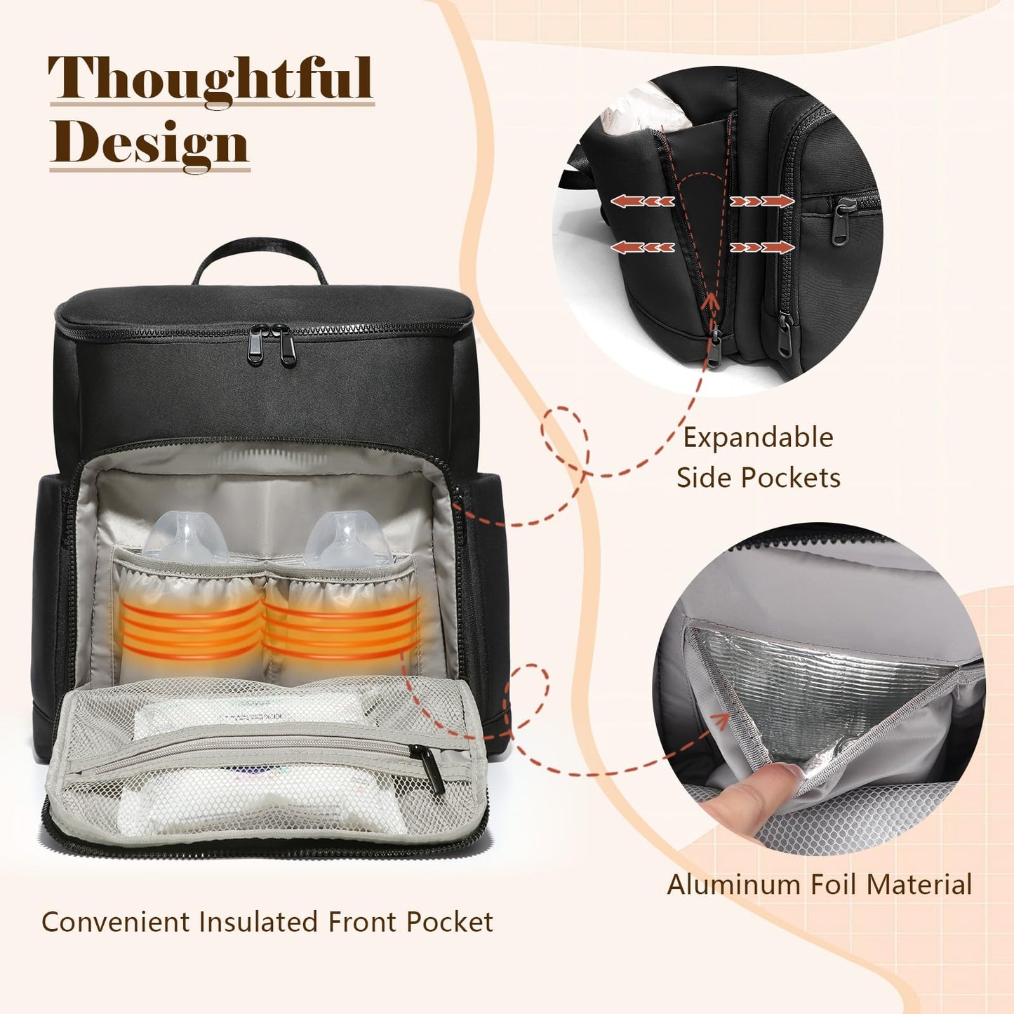 Ilcolpo Diaper Bag Backpack, Neoprene Bag Backpack, Large Diaper Backpack With 16 Diaper Bag Organizers, 4 Insulated Pockets, Li