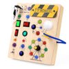 Montessori Busy Board for Toddlers, 19-LED Wooden Sensory Activity Board, Educational Toys for 3-6 Year Olds, Travel Toy for Ear