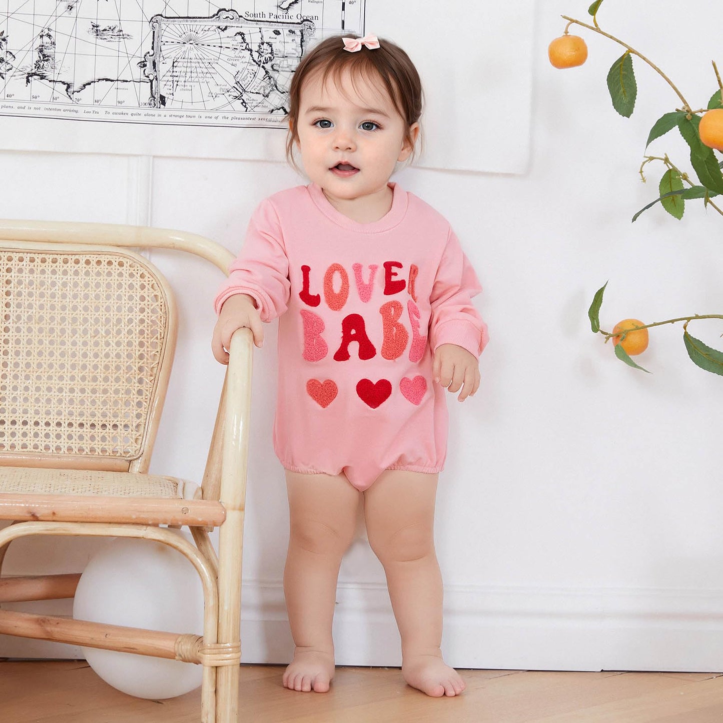 Focusnorm Valentine'S Day Toddler Baby Girl Outfit Nweborn Infant Clothes Long Sleeve Sweatshirt Romper Cute Crewneck Onesie (Pi