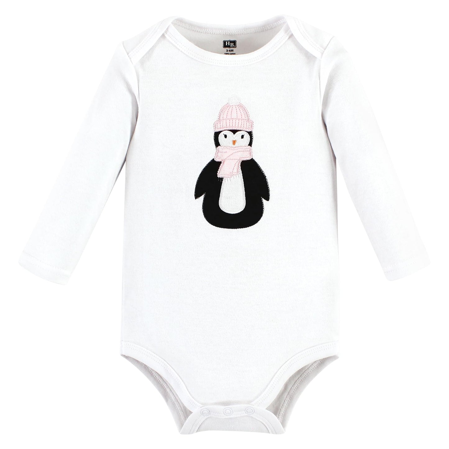 Hudson Baby Unisex Baby Cotton Long-Sleeve Bodysuits, Pink Penguin 3-Pack, 6-9 Months
