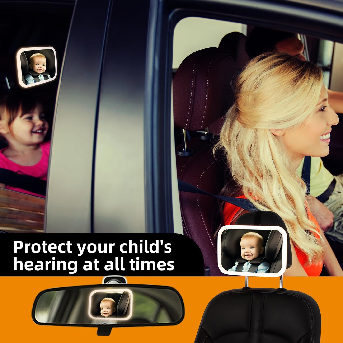 Baby Car Mirror With Light, 3000Mah Rechargeable, Shatterproof, Adjustable Rear-Facing Infant Mirror For Car Seats, Wide View, 3