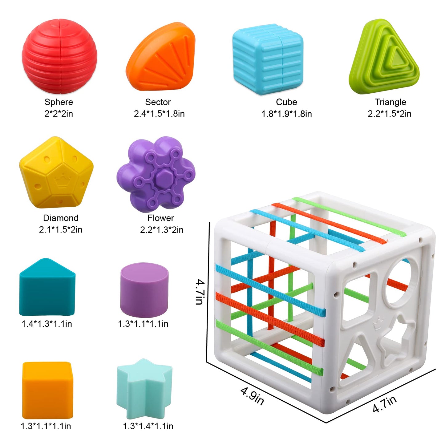 Baby Sensory Shape Sorter Blocks Toy, Activity Cube Bins, Montessori Educational Learning Fine Motor Skills Toys for Babies Todd