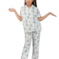 SAND DUNE Girls Regular Fit Short Sleeves Printed Shirt and Pyjamas Set White