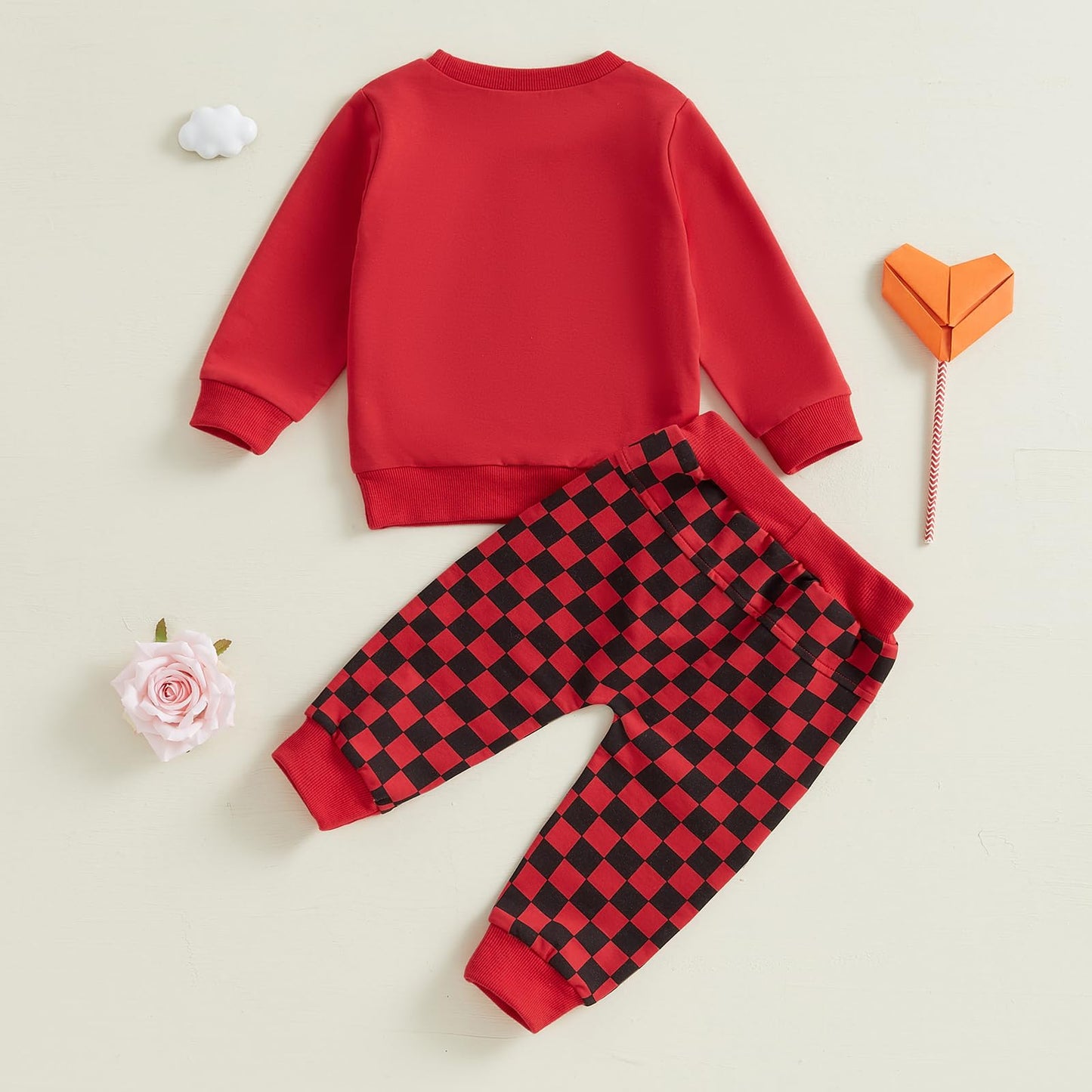Lagkiyoj Toddler Baby Girl Boy Valentines Outfit Love Heart Long Sleeve Sweatshirt Pullover Tops Jogger Pants Clothes (Red Heart