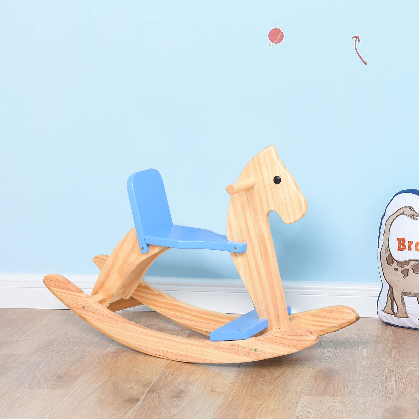 KRAND Wooden Rocking Horse Baby Ride On Toy for Toddler Rocking Horse Classic Design with Pedal and Safe backrest for Toddlers (