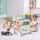 HONEY JOY Baby Push Walker, 6-in-1 Wooden Play Kitchen Walker Activity Center w/Shape Sorter, Develop Motor Skills & Creativity,