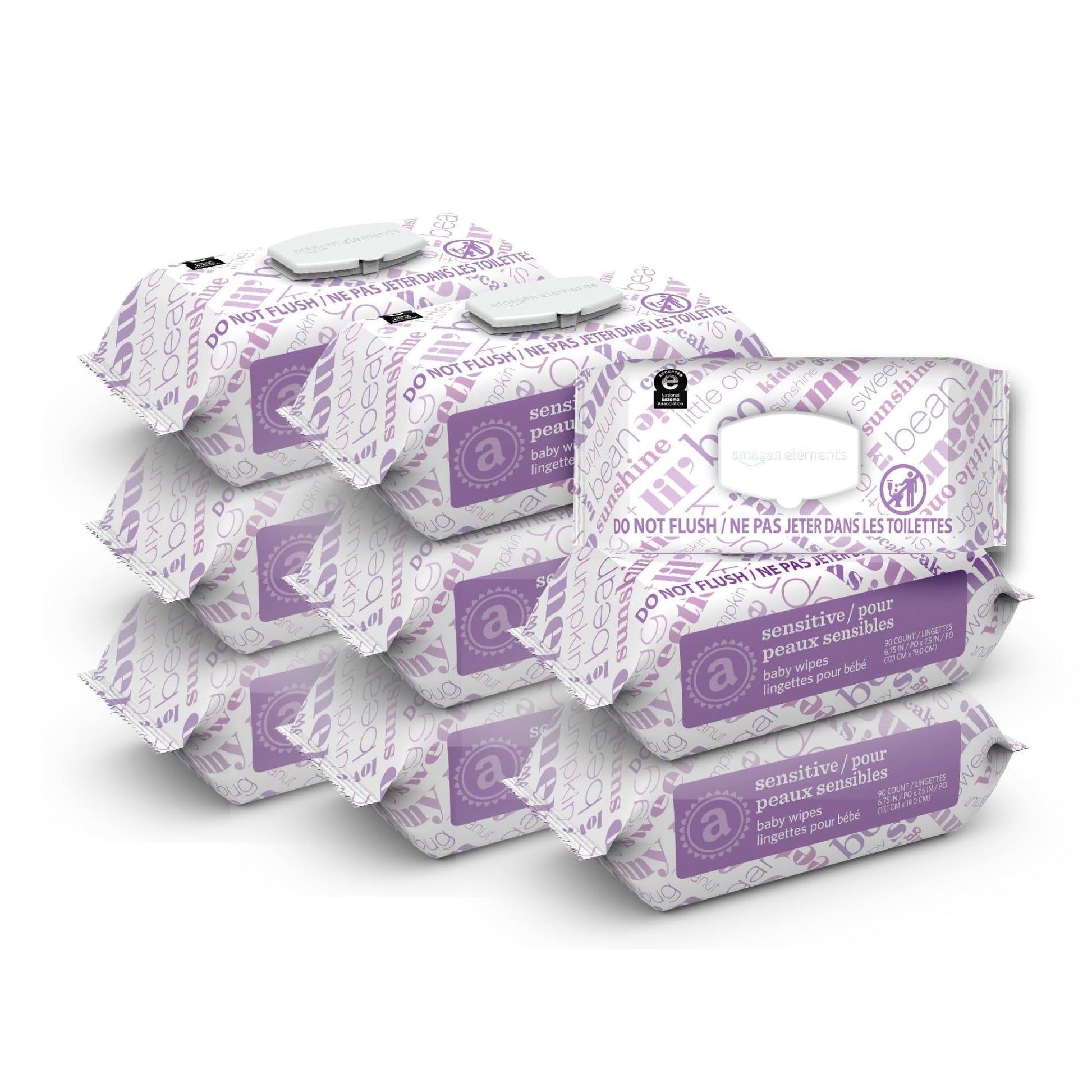 Amazon Elements Baby Wipes, Sensitive, 810 Count, Flip-Top Packs, Pack Of 9