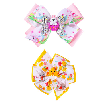 2 Pieces Easter Bows Hair Clips Easter Bows Clips Grosgrain Hair Barrettes Rabbit And Chick Headwear Hairpin Easter Hair Accesso