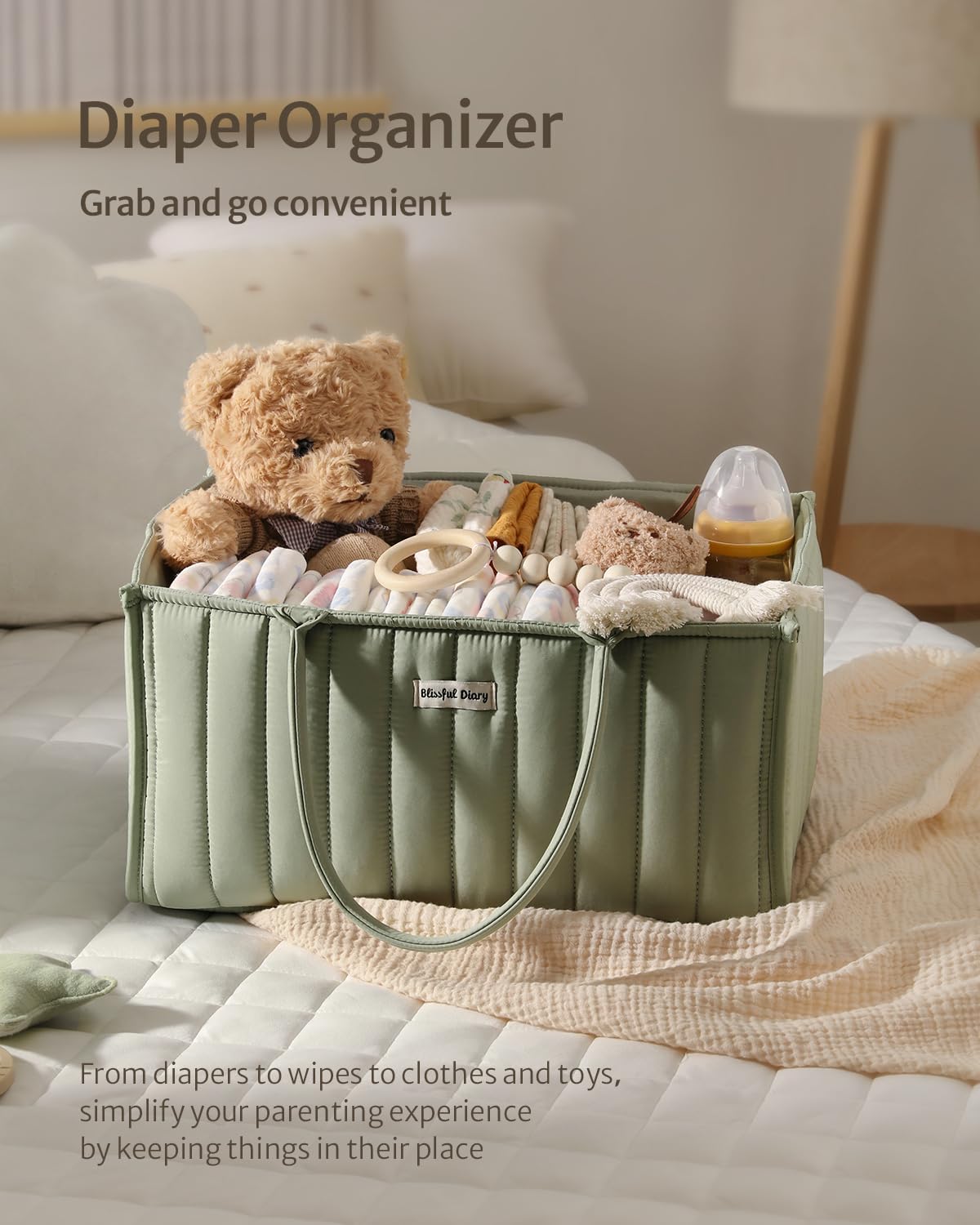 Blissful Diary Baby Diaper Caddy Organizer, Stylish Nursery Storage Basket - Gift For Baby Shower, Baby Registry Must Have, Newb