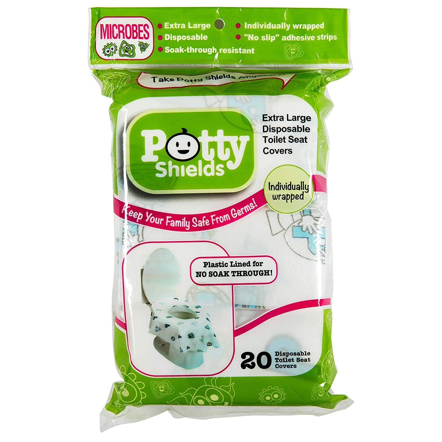 Potty Shields Toilet Seat Covers Disposable (20 Pack) - Xl Waterproof Toilet Cover For Toddlers, Kids & Adults - Portable & Indi