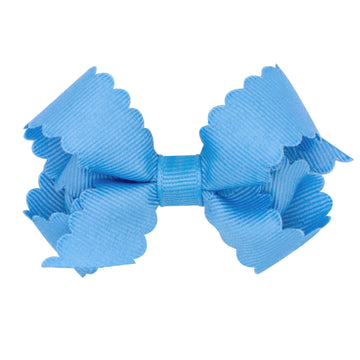 Wee Ones Girls' Classic Grosgrain Hair Bow with Scalloped Edges, No-Slip Hair Clip, Handmade, Copen, Mini