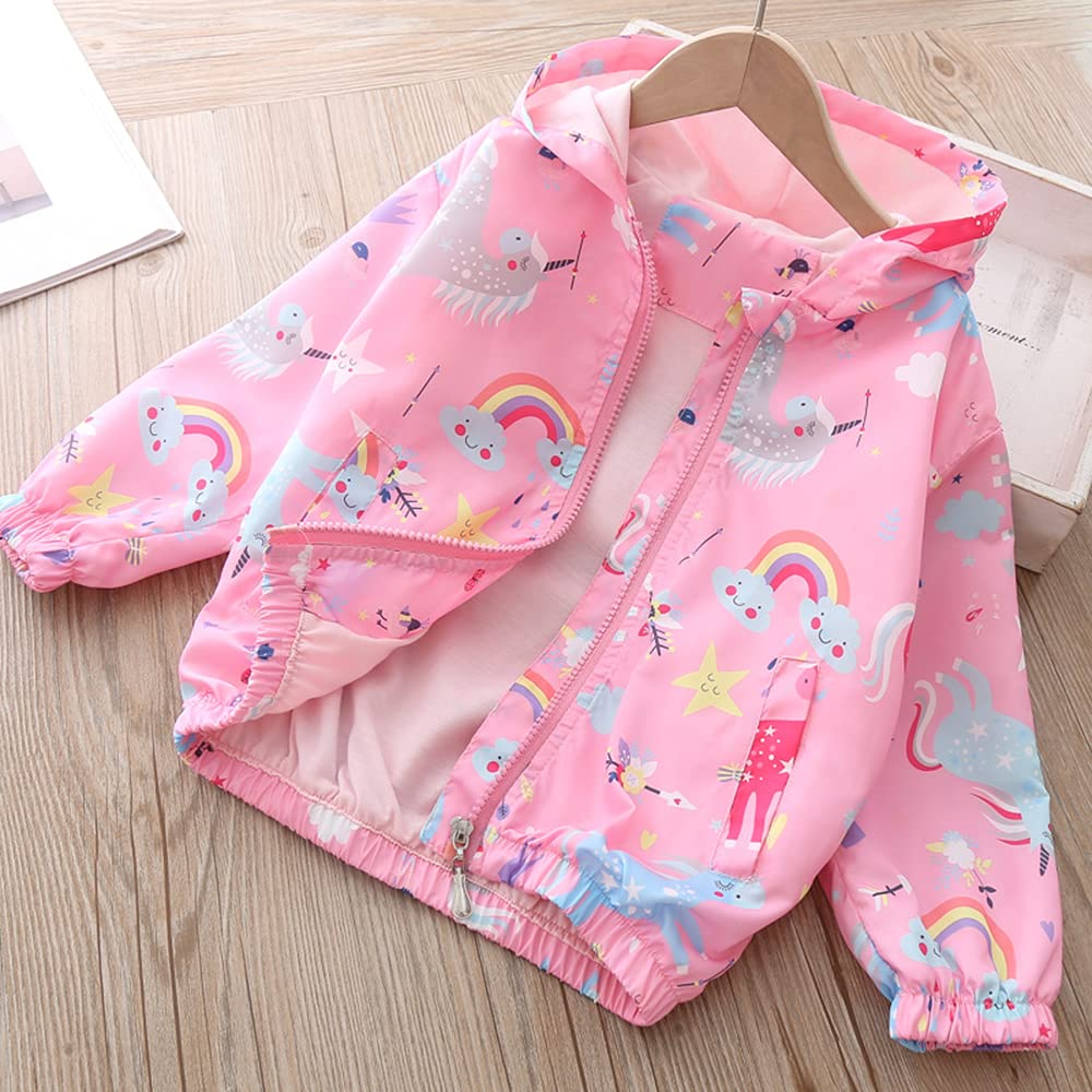 Little Hand Toddler Girls Unicorn Spring Fall Outerwear Windbreaker Rainbow Pink Jackets Coat 7-8 Years