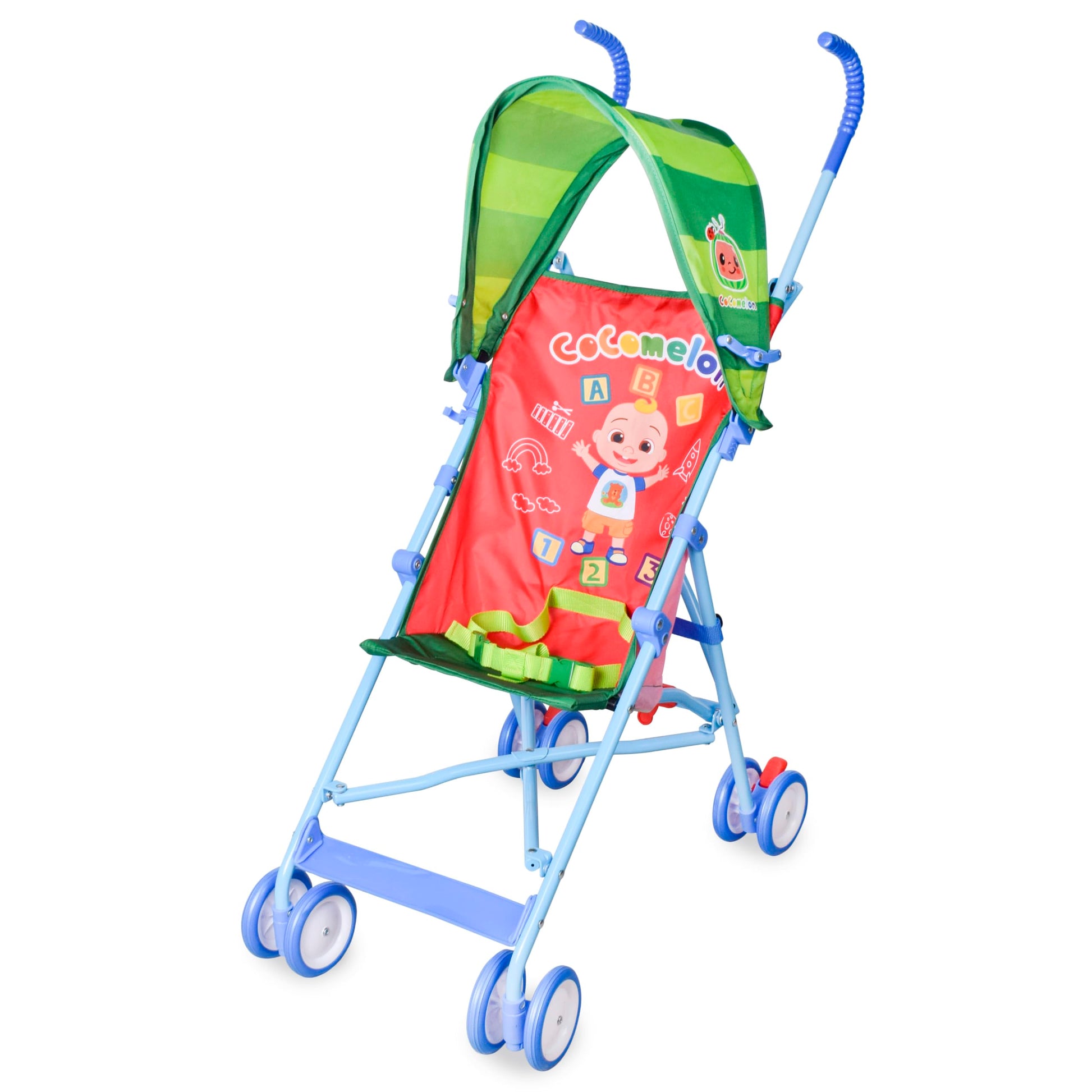 Cocomelon Umbrella Stroller With Canopy, Lightweight And Compact For Travel, 3D Stroller Red