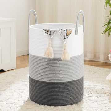 Artfeel Laundry Basket,Woven Cotton Rope Laundry Hamper,40L For Decorative Storage Of Dirty Clothes,Toys And Blankets In Bathroo