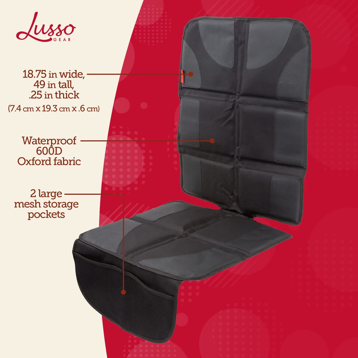 Lusso Gear Car Seat Protector (Value 2 Pack) - Thick Padding - Waterproof - Child Car Seat Protector With 2 Mesh Storage Pockets