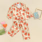 Qiylii Valentine'S Day Loved Bear Silk Pajamas Toddler Baby Girl Button-Up Pajamas 2-Piece Satin Pjs Sleepover Nightgown (6T Bea