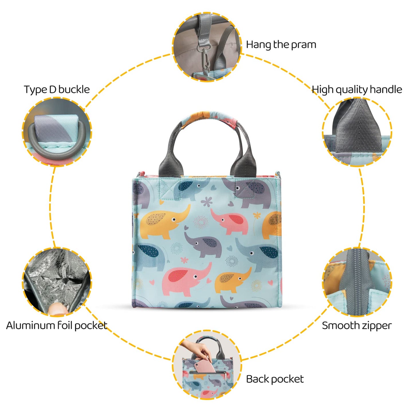 Pheben Small Diaper Bags Waterproof Travel Tote Mini Diaper Bag Multi-Function Small Diaper Bag Crossbody Bag(Blue Elephant)