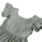 Dutebare Toddler Baby Girls Dress Cotton Linen Ruffle Sleeveless Halter Kids Casual Beach Dresses Grey Green 100