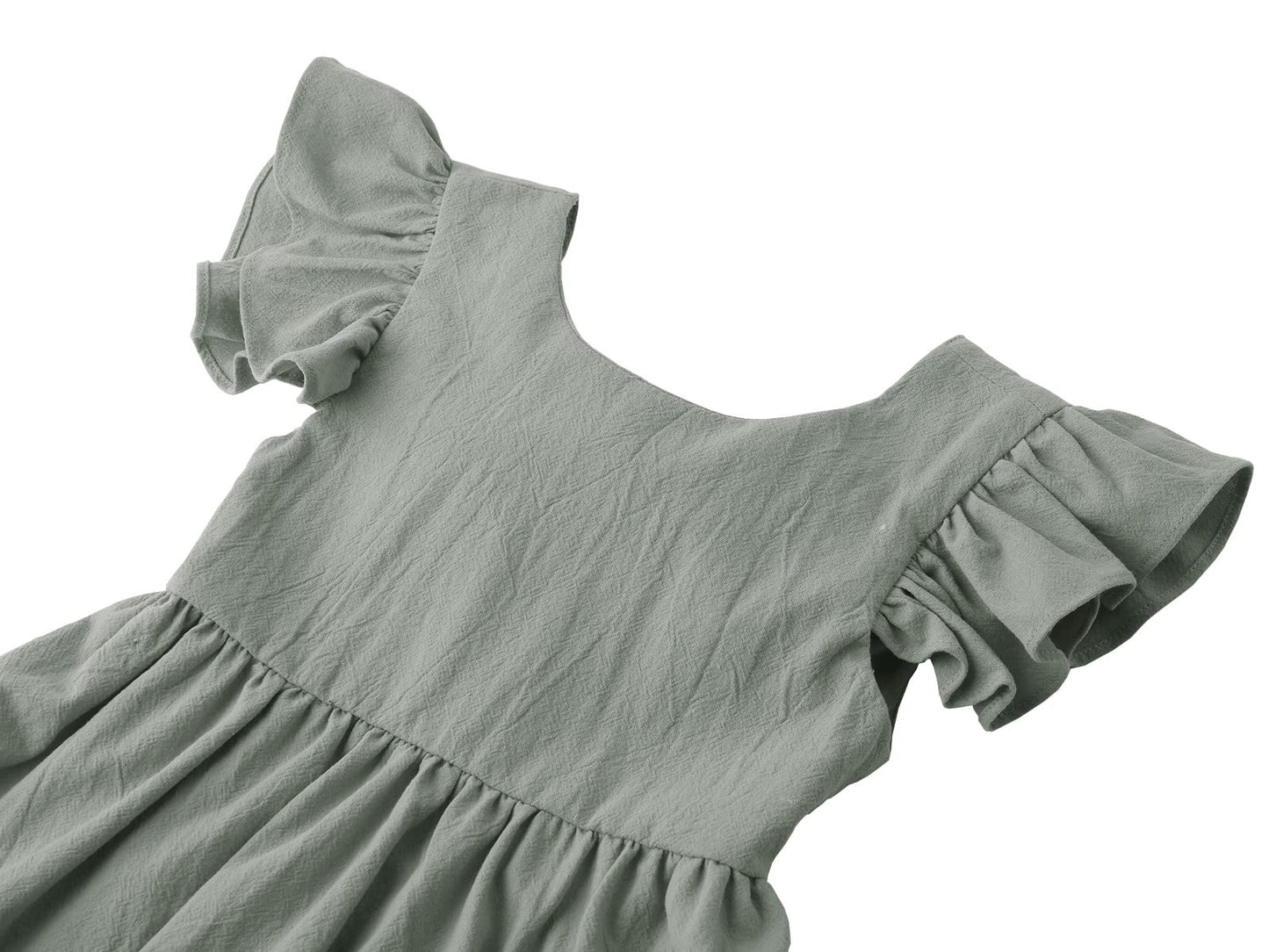 Dutebare Toddler Baby Girls Dress Cotton Linen Ruffle Sleeveless Halter Kids Casual Beach Dresses Grey Green 120