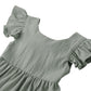 Dutebare Toddler Baby Girls Dress Cotton Linen Ruffle Sleeveless Halter Kids Casual Beach Dresses Grey Green 90