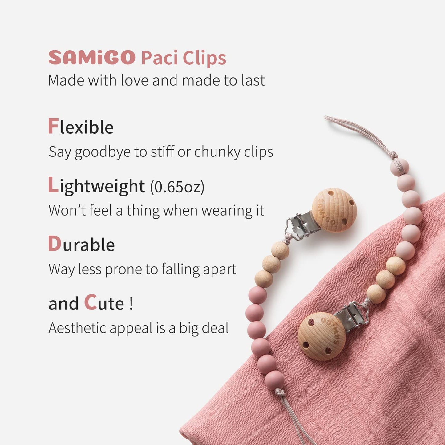 Samigo Pacifier Clips For Baby Girls Pacifier Holders Silicone Paci Binky Clips - 2 Pack