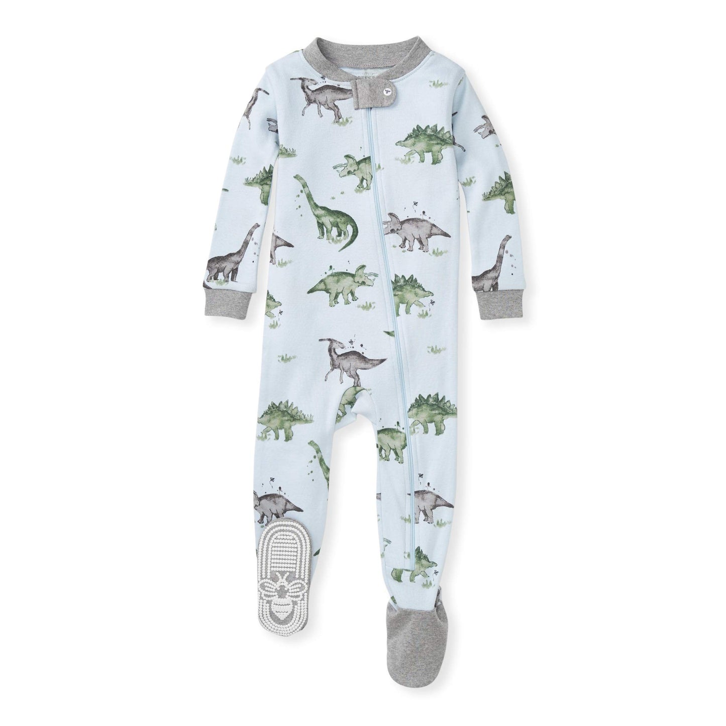 Burt'S Bees Baby Baby Boys Pajamas, Zipfront Nonslip Footed Pjs, Organic Cotton Baby And Toddler Sleepers, Happy Herbivores, 18
