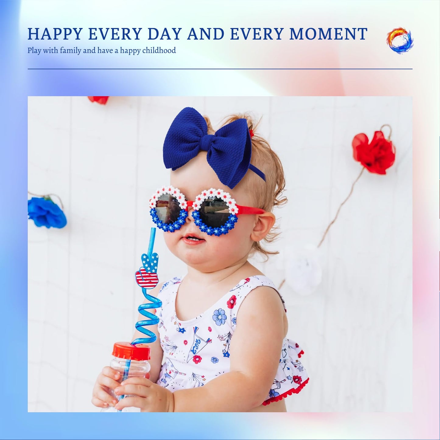 Yanjie 3Rd Of July Hairband Nylon Baby Girl Bows With Red, White, Blue Accents - One Size Fits All Infant Toddler Headbands For