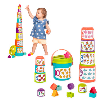 Battat - Nesting Sorter Set - 19Pc Stacking Bucket Sort Set - 10 Cups & 8 Shapes - Educational & Dexterity Toys - 18 Months + - 