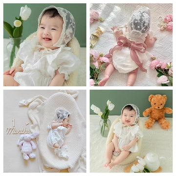Lace Hat Infant Baby Girl Bonnet Bow Eyelet Lace Cotton Hat, Newborn Girl Cap Summer Hat Toddler Bucket Sun Hat, Ivory Sun Prote